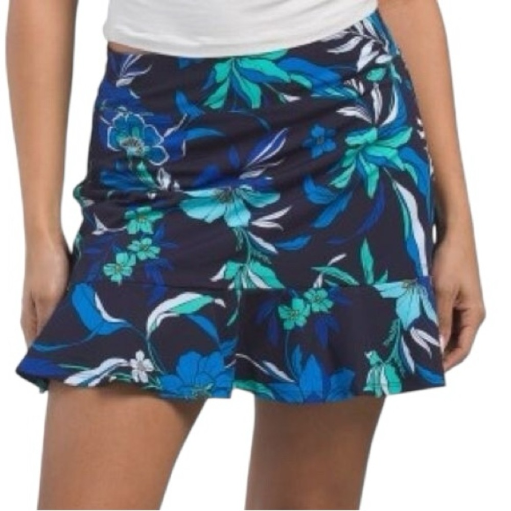TOMMY BAHAMA navy floral golf tennis athletic skort skirt ruffle accent XS NWT